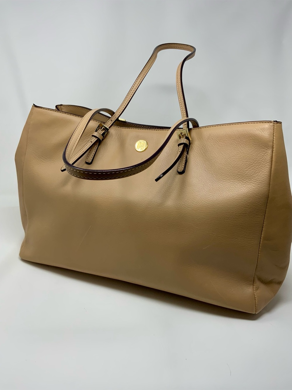 Antonio Melani Leather Tote Bag with Gold Accent